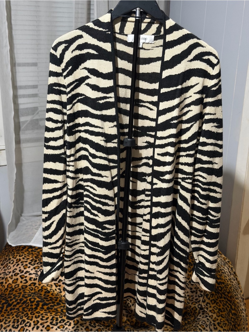 Jones Studio  Zebra Print Open Front Cardigan Draped Knit Sweater large - Picture 7 of 8